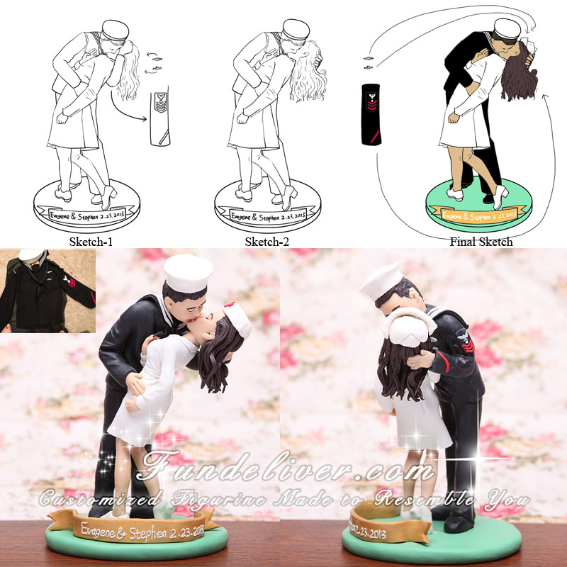 Classic Sailor and Nurse Pose Wedding Cake Toppers